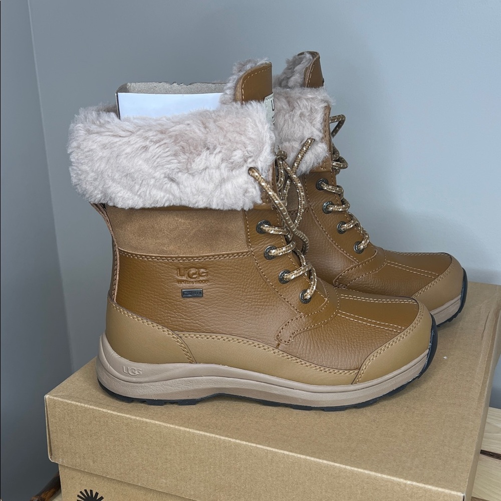 UGG Women's Zaylee Waterproof Fur Boots in the "Chestnut" colorway.